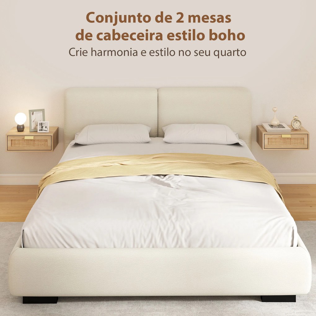 Conjunto de 2 Mesas de Cabeceira Flutuantes com Gaveta de Vime Poupa Espaço Design Moderno 40x30x15 cm Carvalho