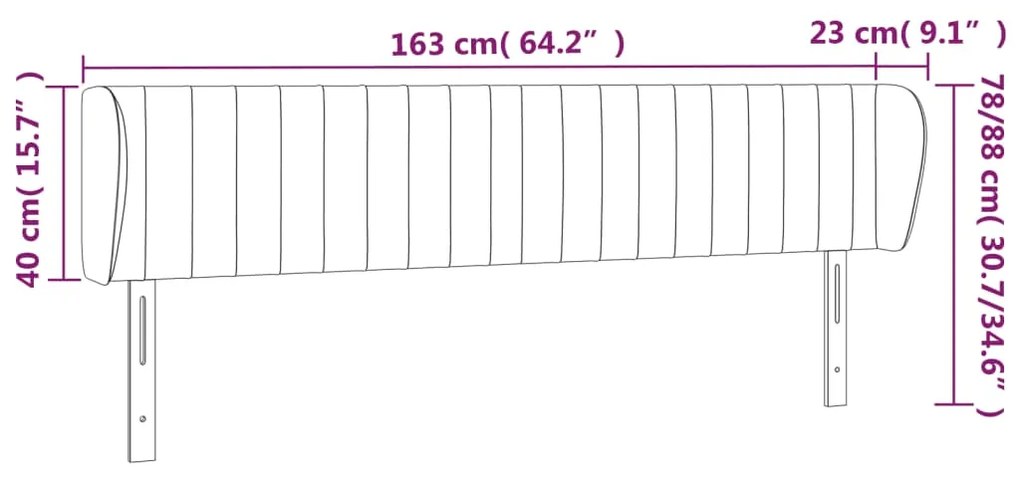 Cabeceira de cama c/ abas veludo 163x23x78/88cm cinzento-escuro