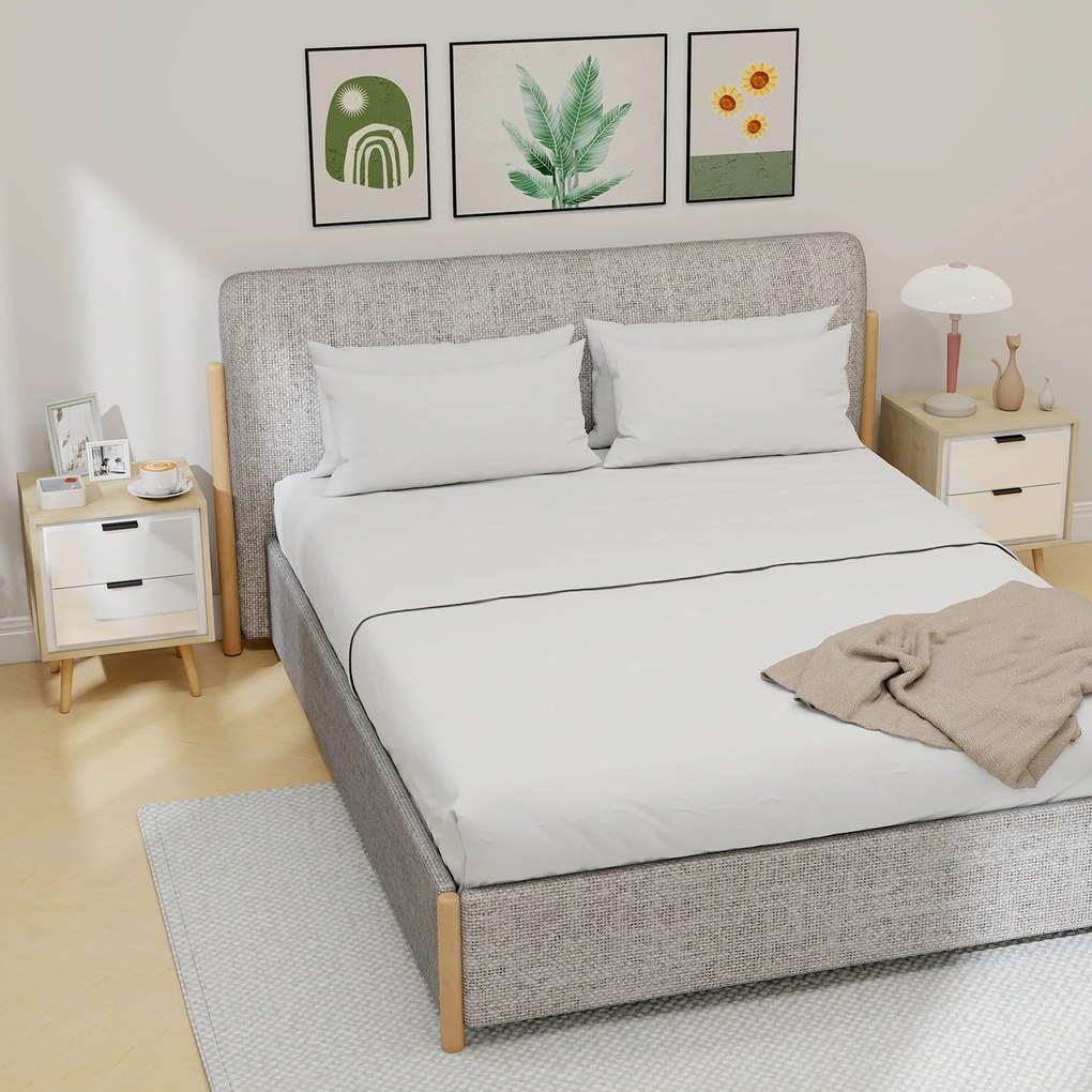 Conjunto de 2 Mesas de Cabeceira Modernas com 2 Gavetas de Deslizamento Silencioso Pés de Madeira 40x35x50 cm Branco Brilhante e Carvalho