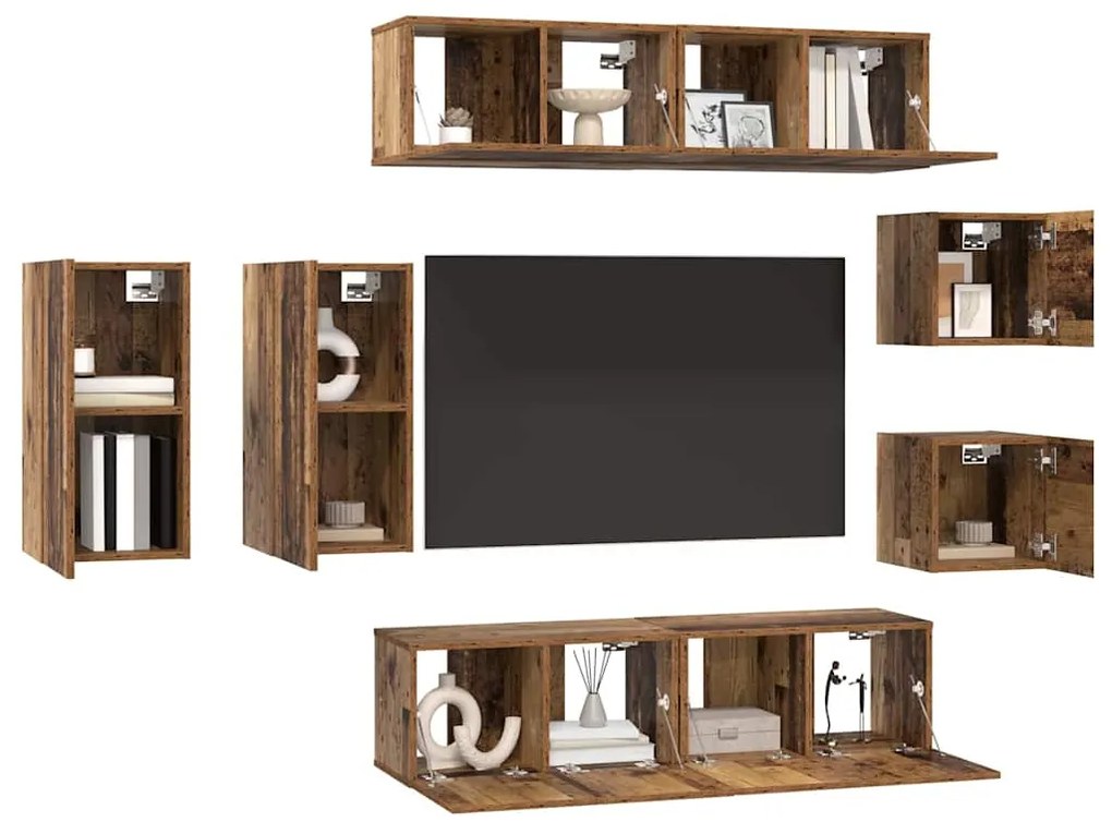 Conjunto de móvel de TV 8 pcs Madeira antiga 30.5 x 30 x 60 cm