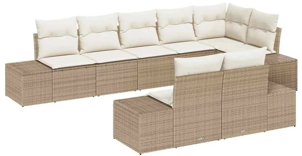 Sofá de Jardim Modular de 8 Peças com Almofadas Bege em Rattan