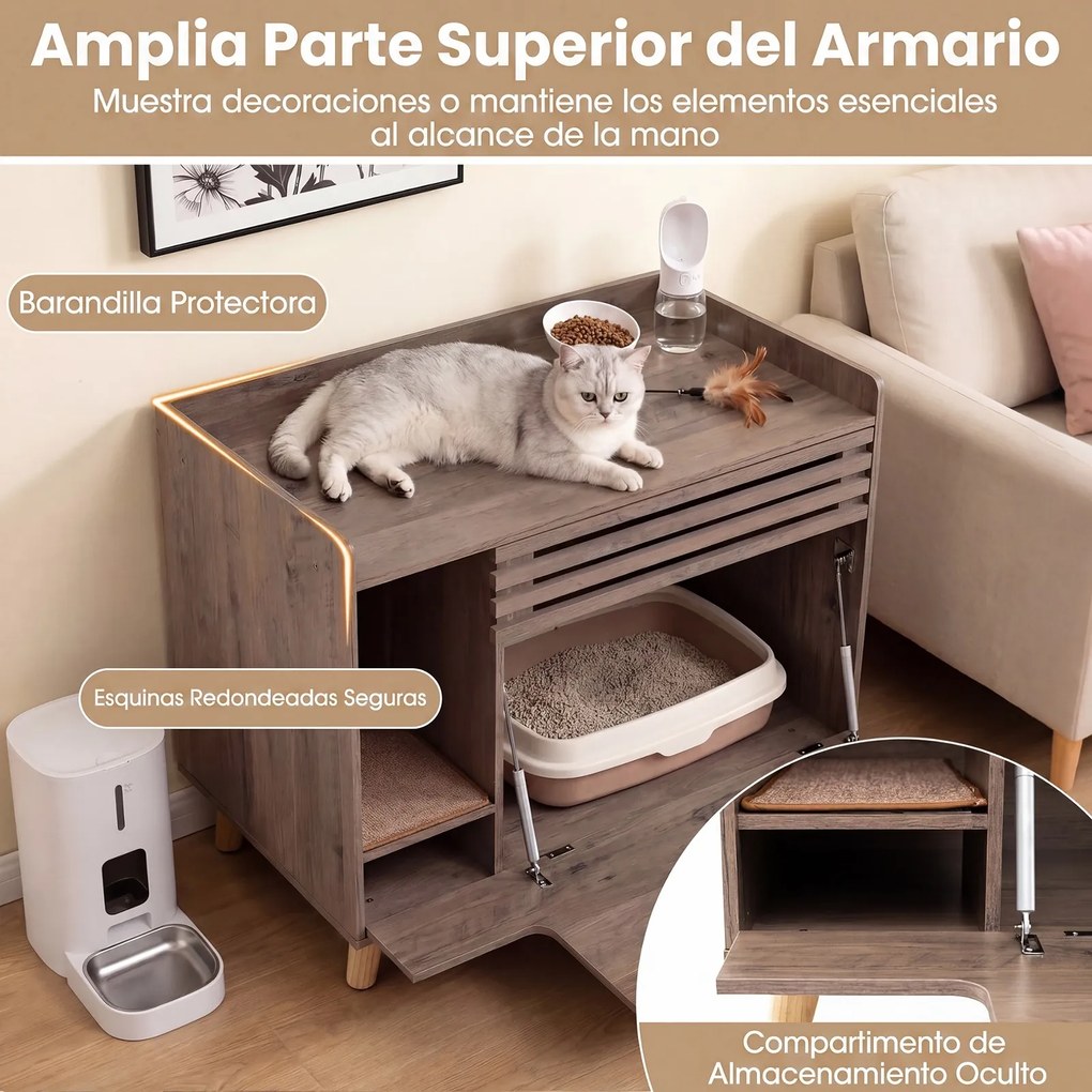 Móvel para Caixa de Areia de Gato (CAIXA AREIA NÃO INCLUIDA), 80 x 46 x 64,5 cm, Zona de Arranhar Integrada, Castanho