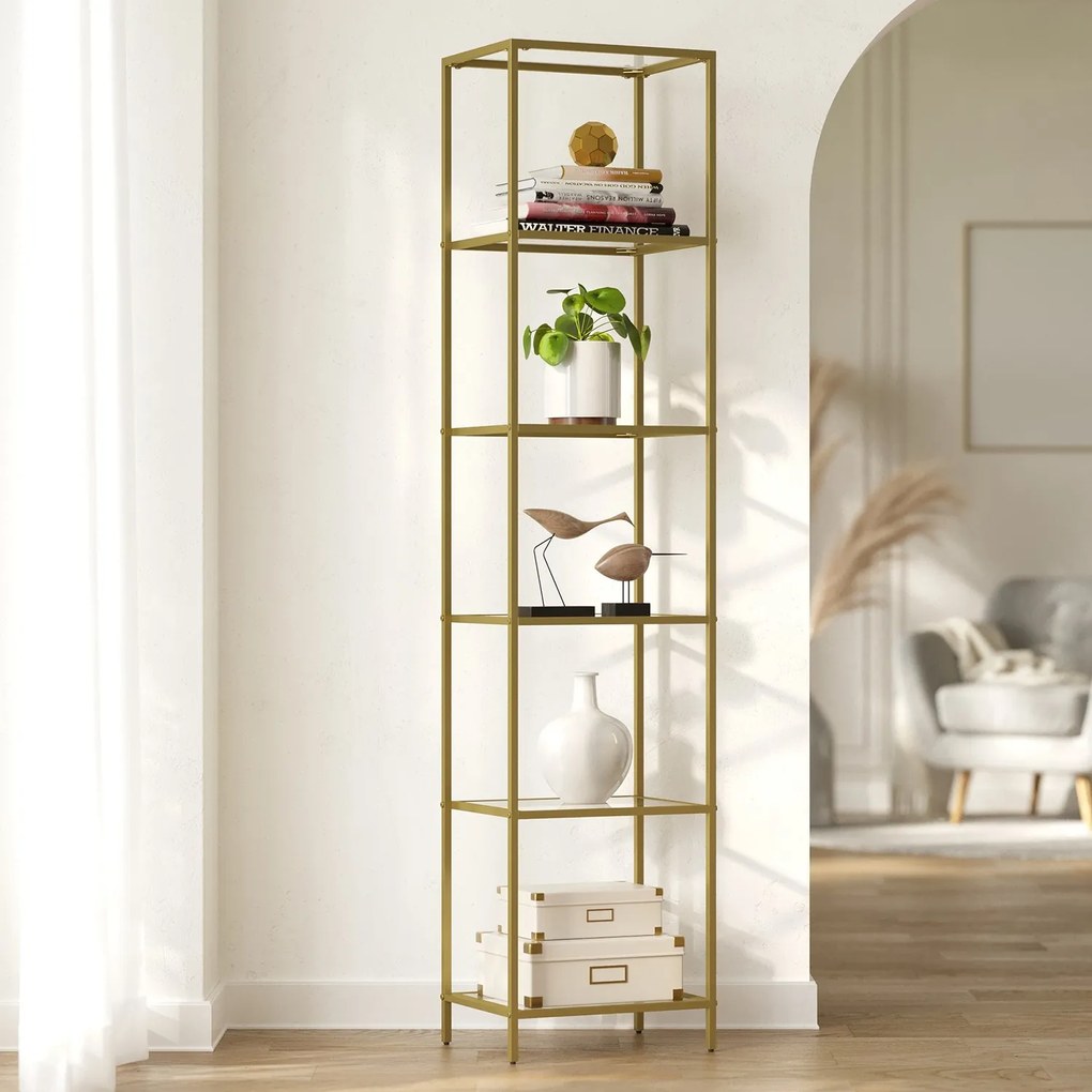 Estante com estrutura elegante e 6 prateleiras em vidro transparente 30 x 40 x 177,3 cm dourado