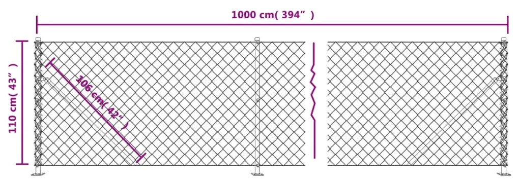 Cerca de arame com flange 1,1x10 m prateado