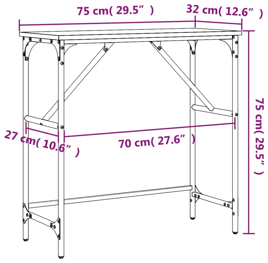 Mesa consola 75x32x75 cm derivados de madeira carvalho sonoma