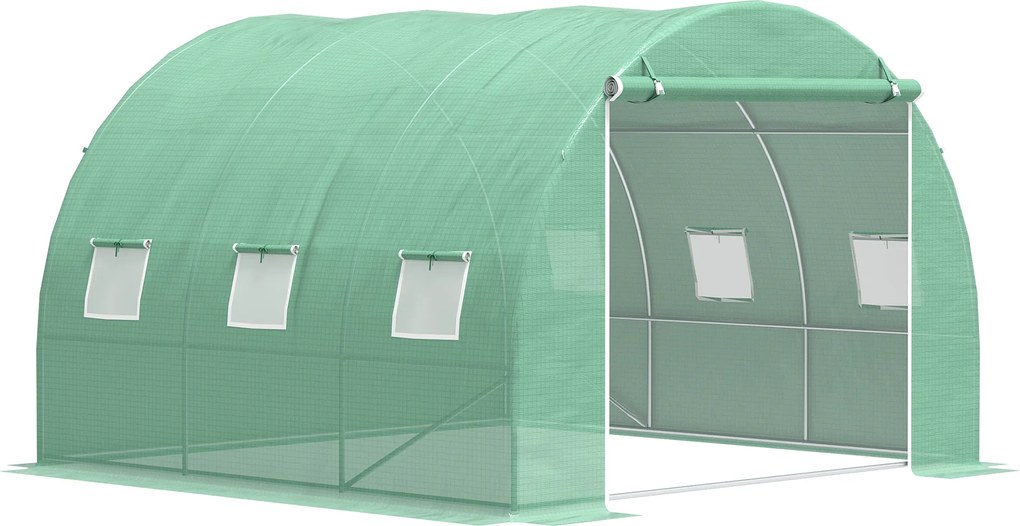 Outsunny Estufa de Jardim de Exterior 9 m² Estufa Túnel de Jardim 3x3x2 m com Porta de Enrolar e 6 Janelas em Rede em Aço Pe Verde | Aosom Portugal