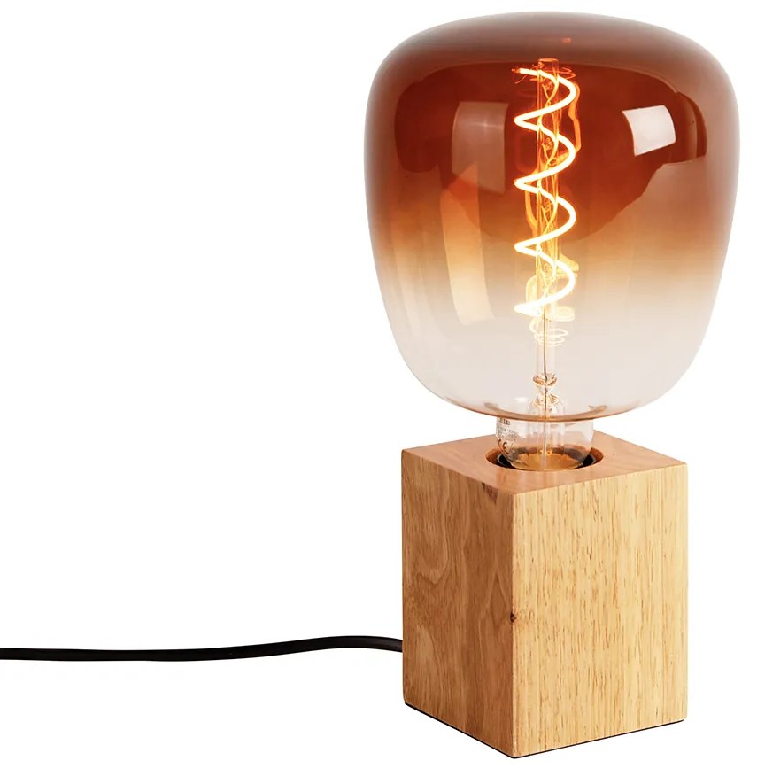 Candeeiro de mesa rústico em madeira natural com LED G140 - Bloc Rústico