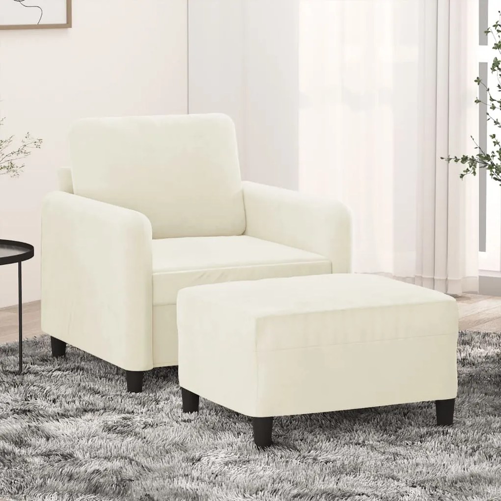 Poltrona com apoio de pés 60 cm veludo cor creme