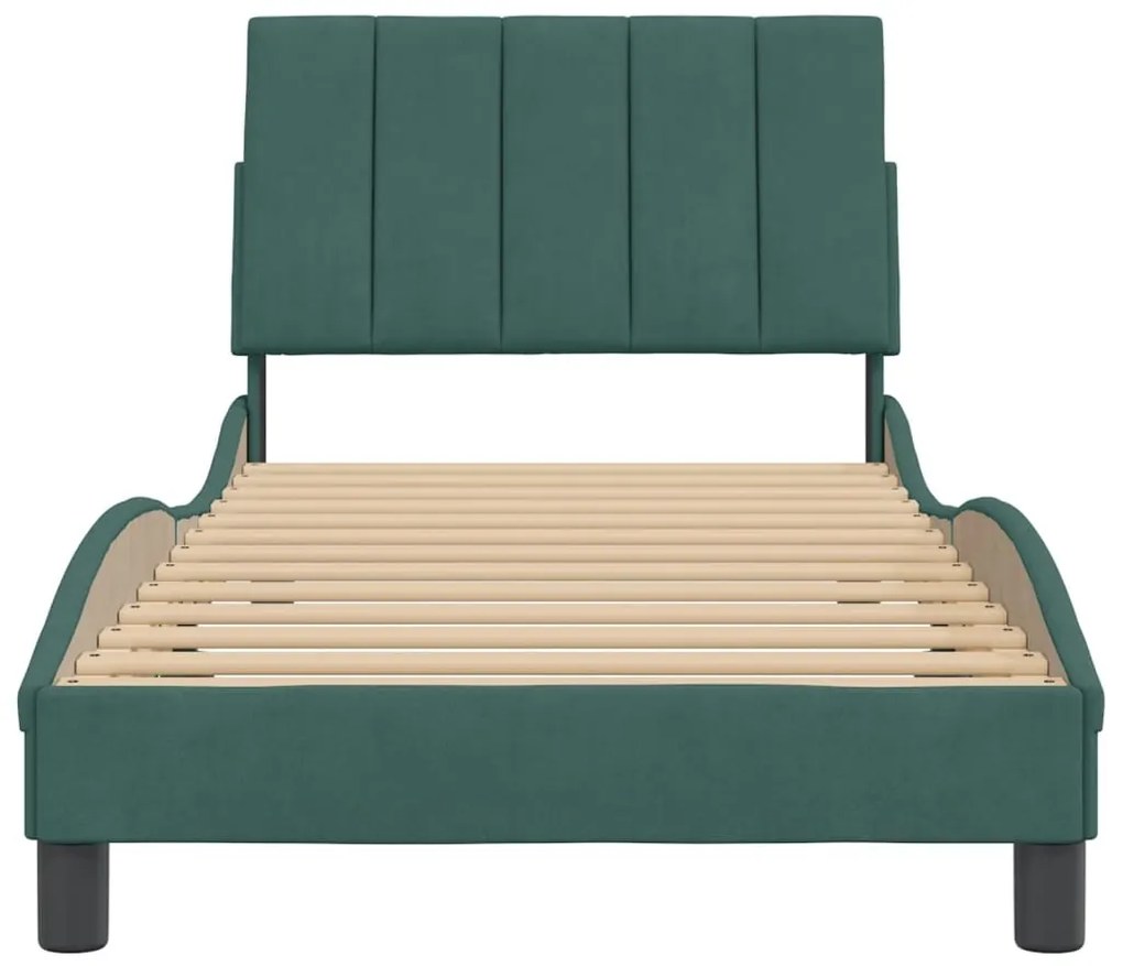 Estrutura de cama sem colchão 90x200 cm veludo verde-escuro