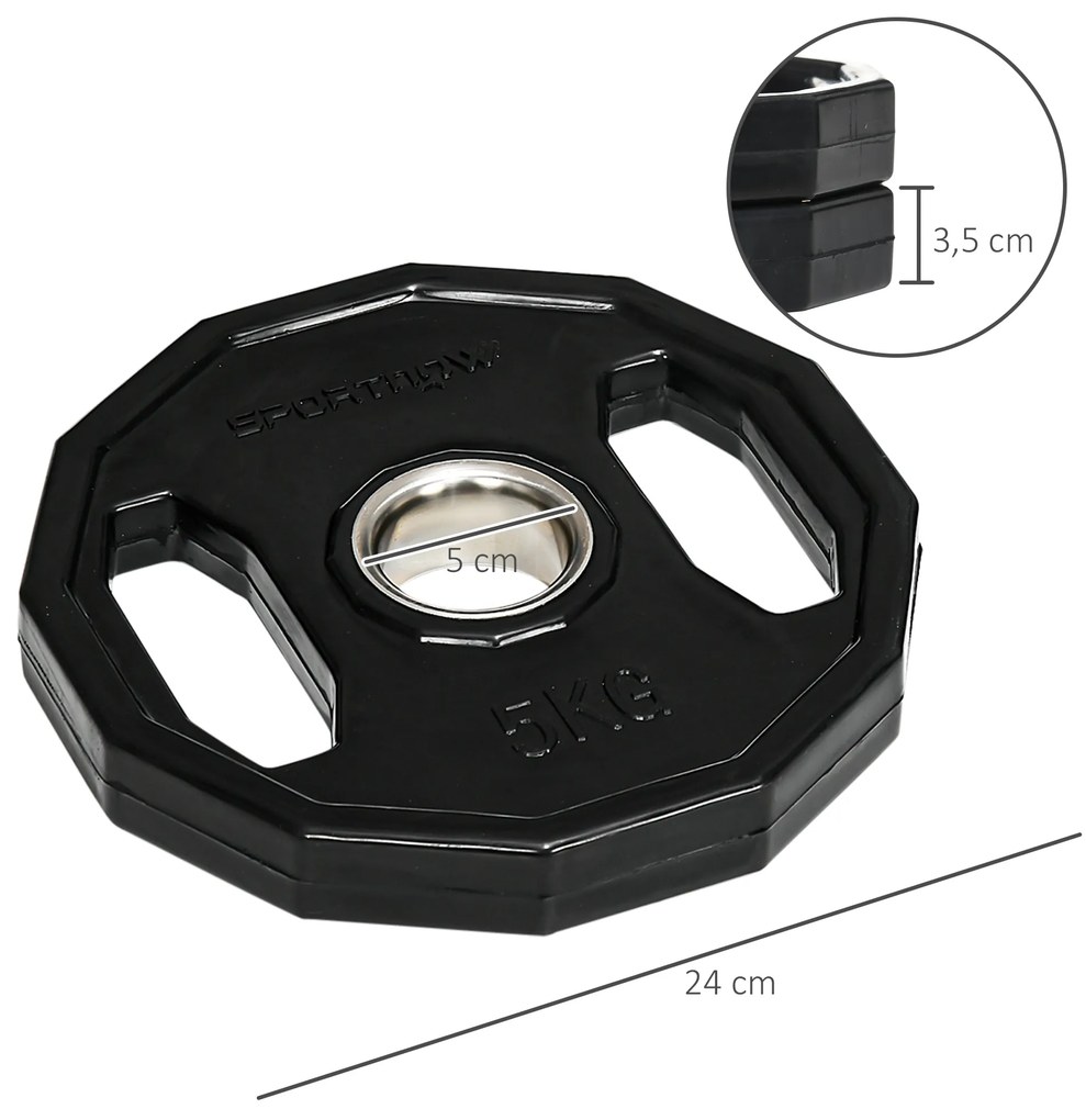Conjunto de 2 Discos de Pesos Olimpicos 5kg Ferro Fundido Placas de Peso com Orifício de 5cm para Treinamento Fitness em Ginásio Casa Ø24x3,5 cm Preto