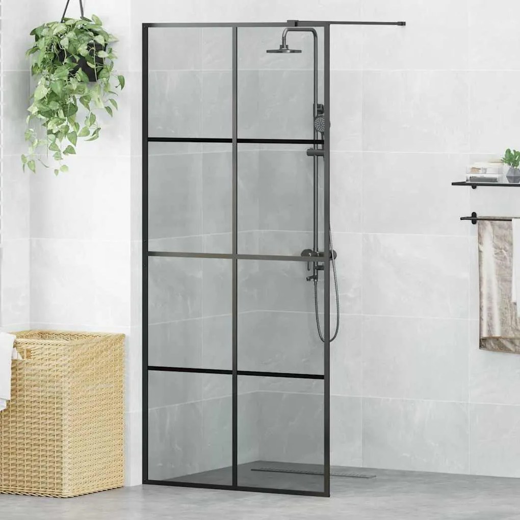 vidaXL Parede de Chuveiro Walk-in Preto 90 x 195 cm vidro temperado