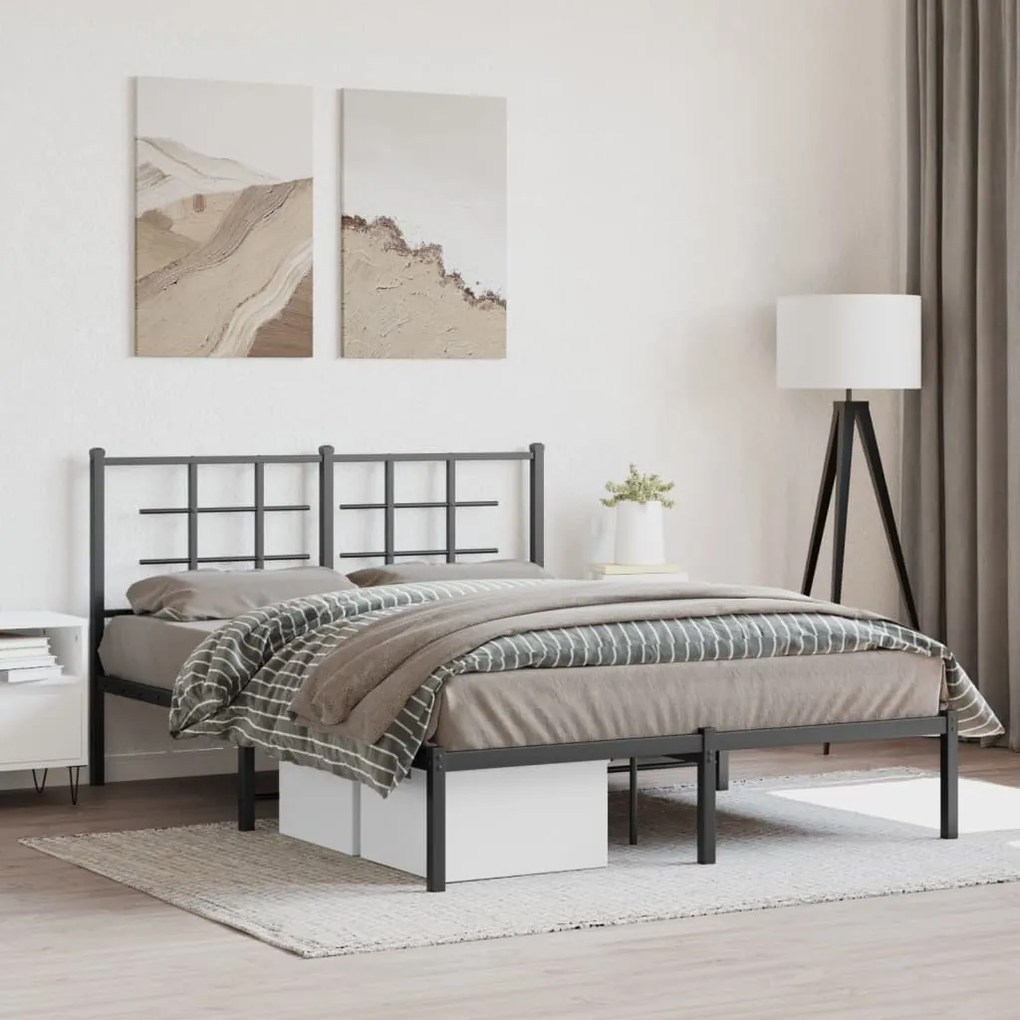 Estrutura de cama com cabeceira 140x200 cm metal preto