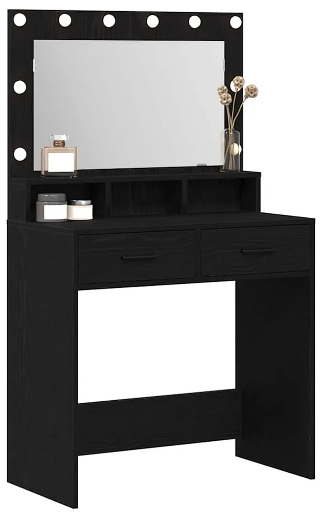 Mesa de Maquilhagem vidaXL com Luzes de LED Carvalho Preto 79x41x135 c