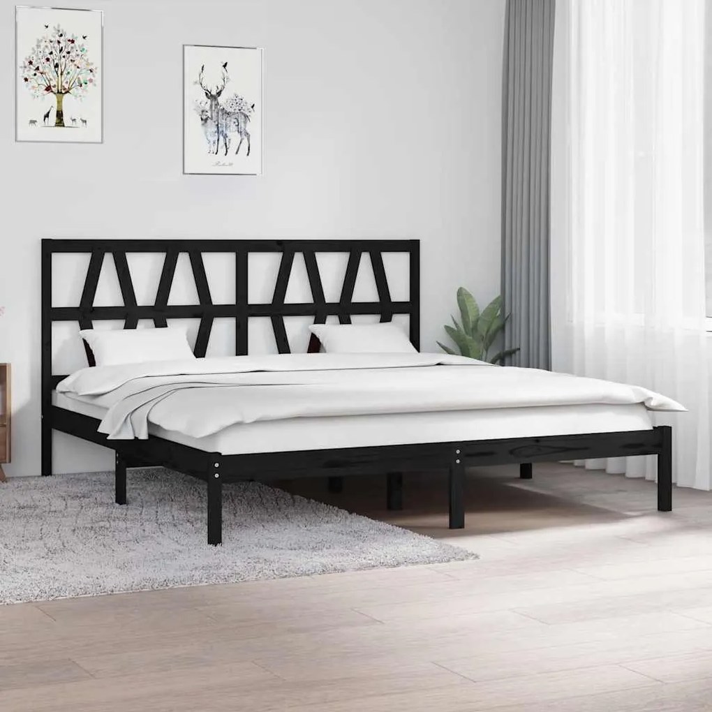vidaXL Estrutura de cama super king 180x200 cm pinho maciço preto