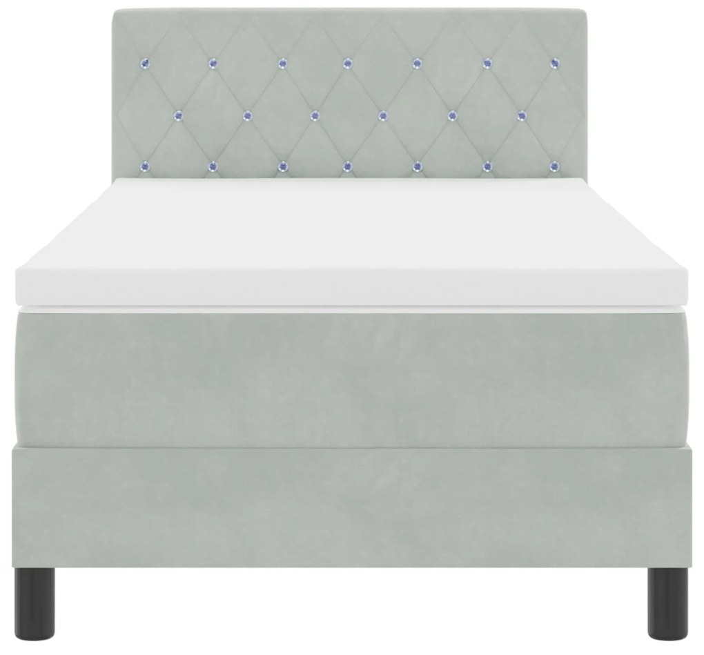 Cama Box Spring com Colchão Cinza Claro 90x200 cm Veludo