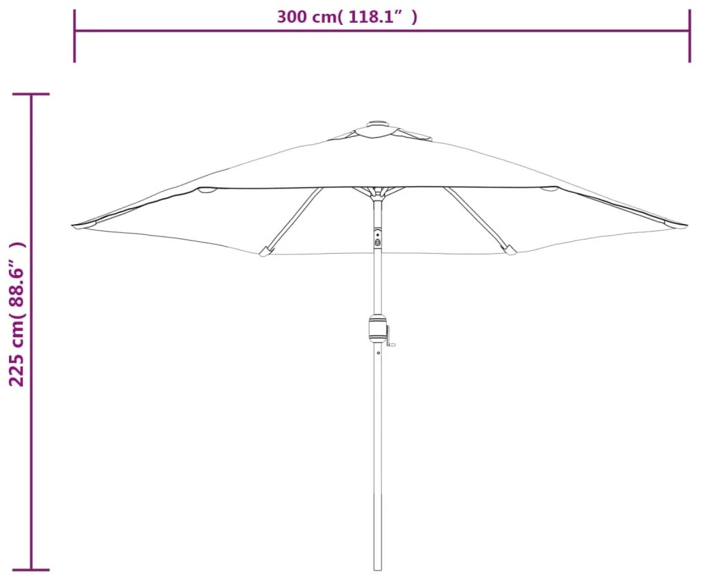 Guarda-sol de jardim cantilever com luzes LED 3 m branco areia