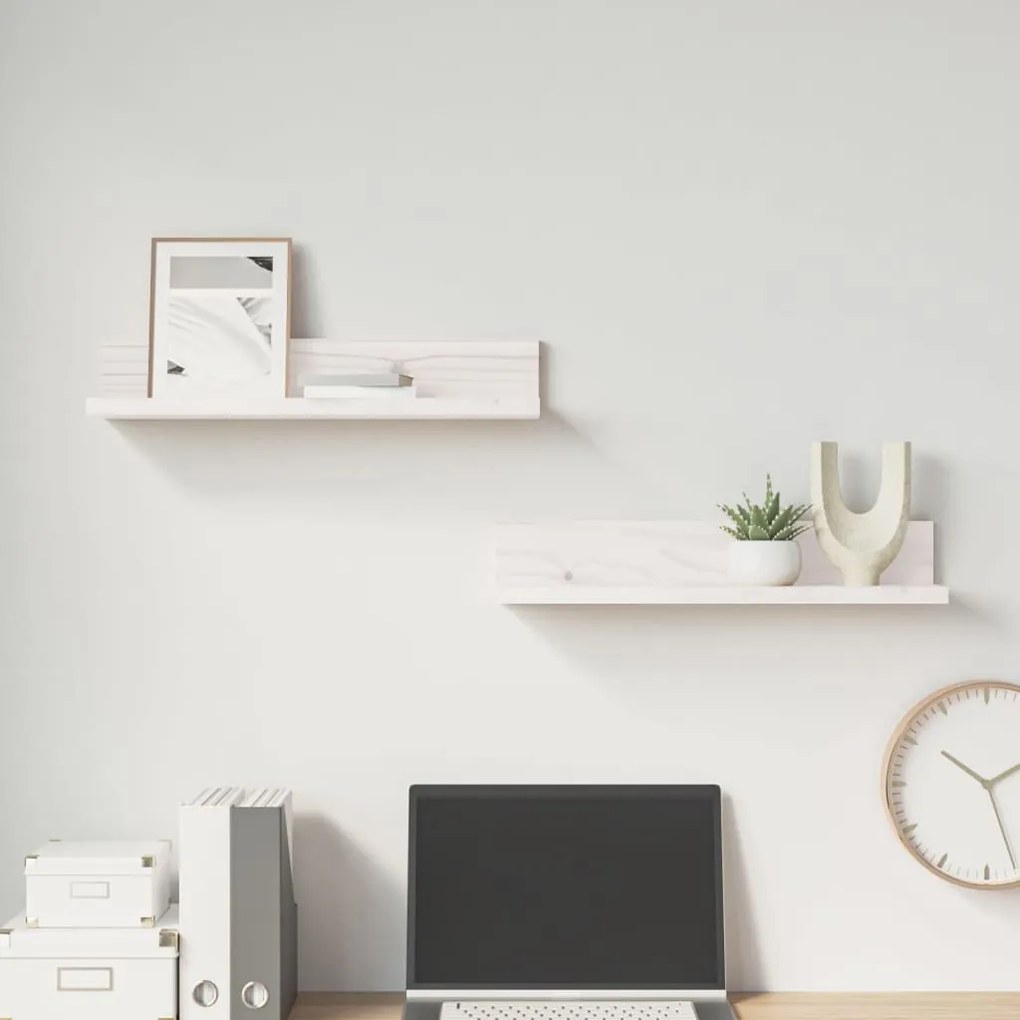 Prateleiras de parede 2 pcs 50x11x9 cm pinho maciço branco