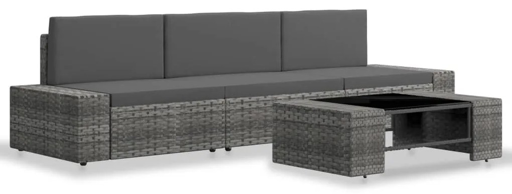 4 pcs conjunto lounge para jardim vime PE cinzento