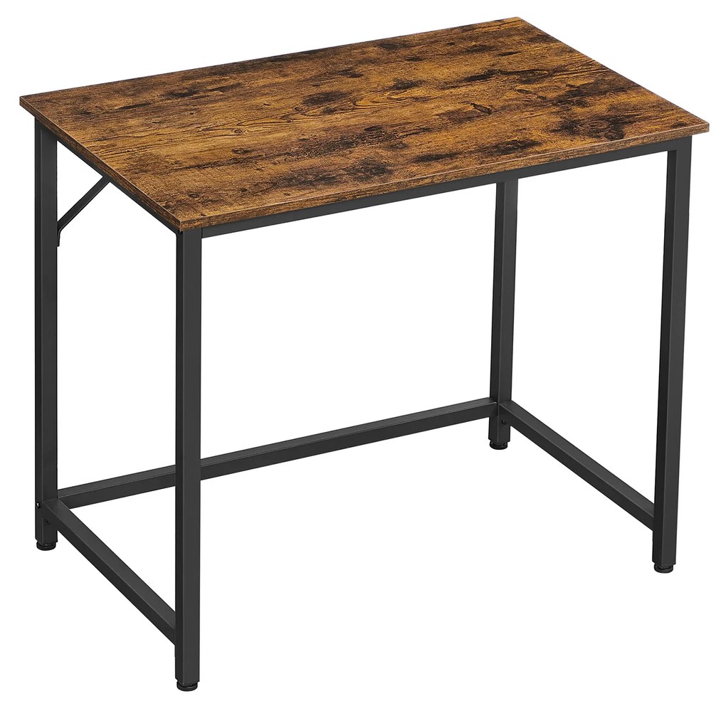 Mesa de Escrita VASAGLE, Mesa de Computador, Mesa de Escritório Pequena, 80 x 50 x 75 cm, Escritório, Escritório em Casa, Montagem Simples, Aço, Design Industrial, Marrom Rústico e Preto LWD038B01