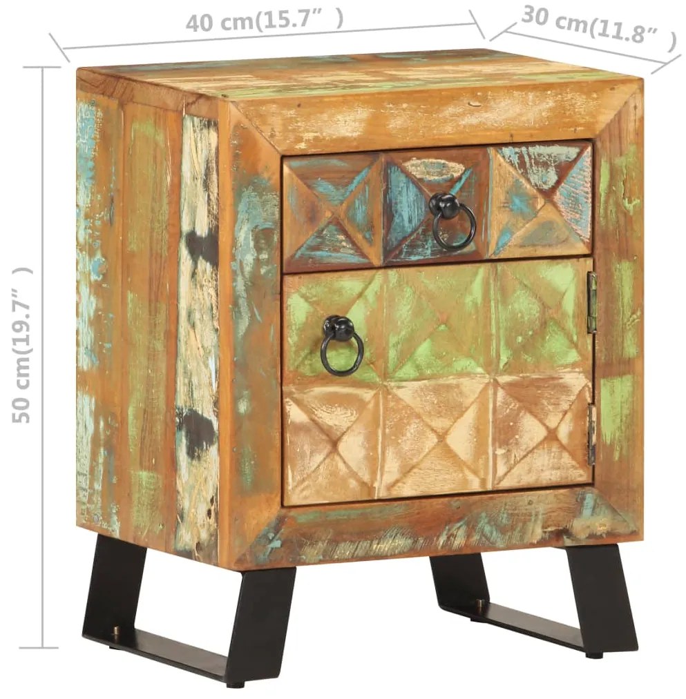 Mesa de cabeceira 40x30x50 cm madeira recuperada maciça