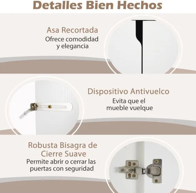Aparador Buffet Armário de cozinha moderno com 2 portas e Estantes 106 x 38 x 80 cm Branco
