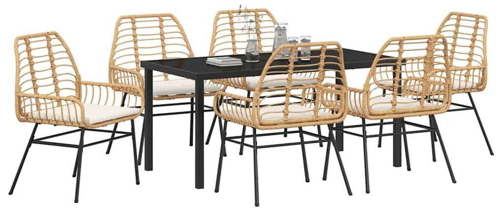 Conjunto de Jantar de Jardim com 7 Peças e Almofadas de Rattan Sintéti