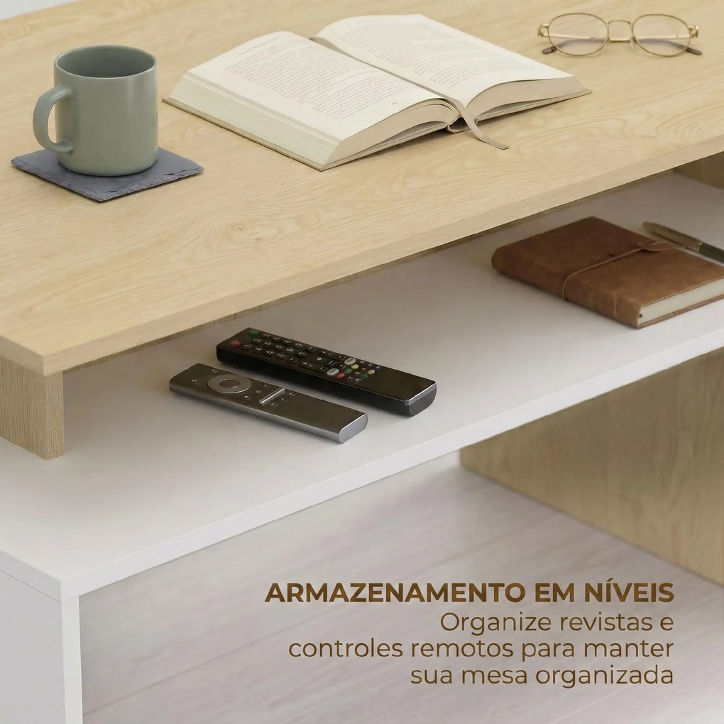 Mesa Baixa para Sala de Estar com Compartimento 95x55x50 cm Madeira e Branco