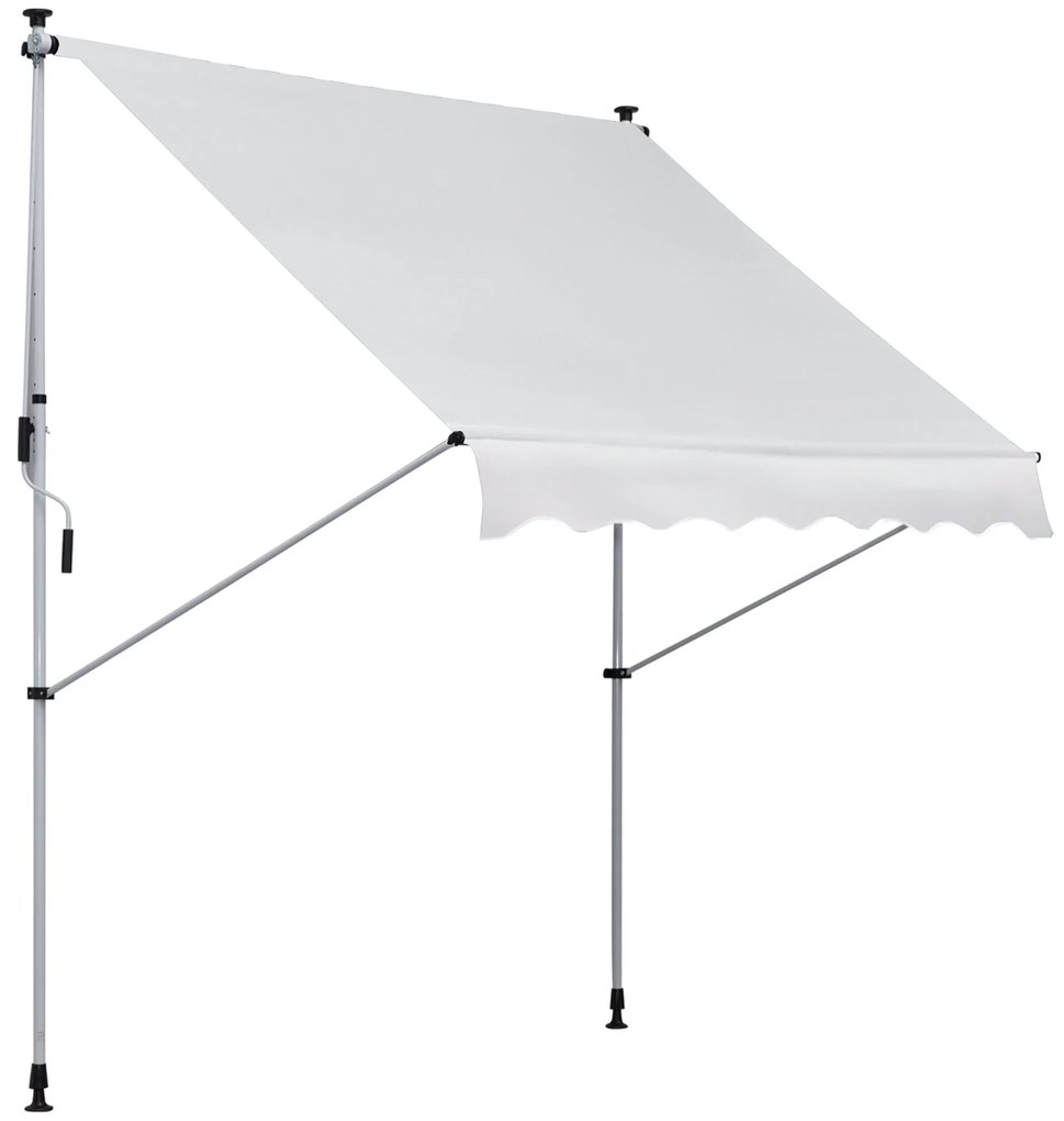 Toldo Manual Retrátil 200x150 cm com Manivela de Alumínio Ângulo Ajustável Proteção Solar para Varanda Jardim Pátio Branco