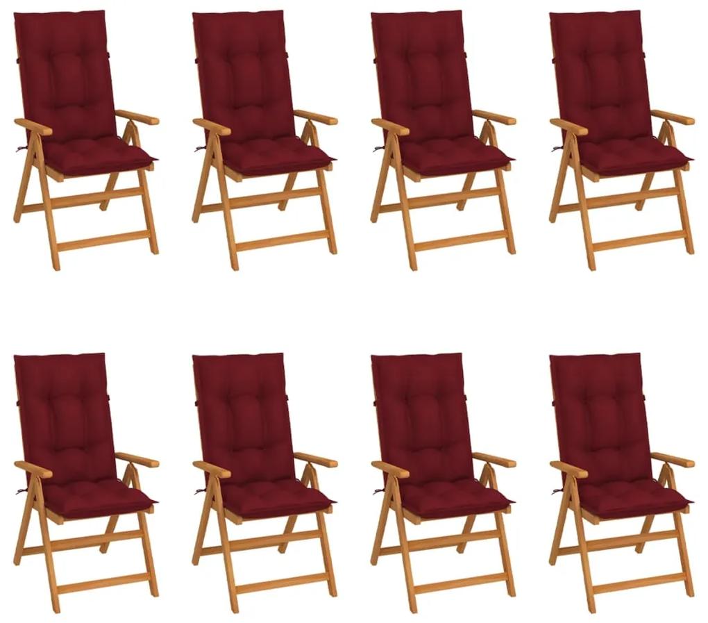 3072565 vidaXL Cadeiras de jardim reclináveis c/ almofadões 8 pcs teca maciça