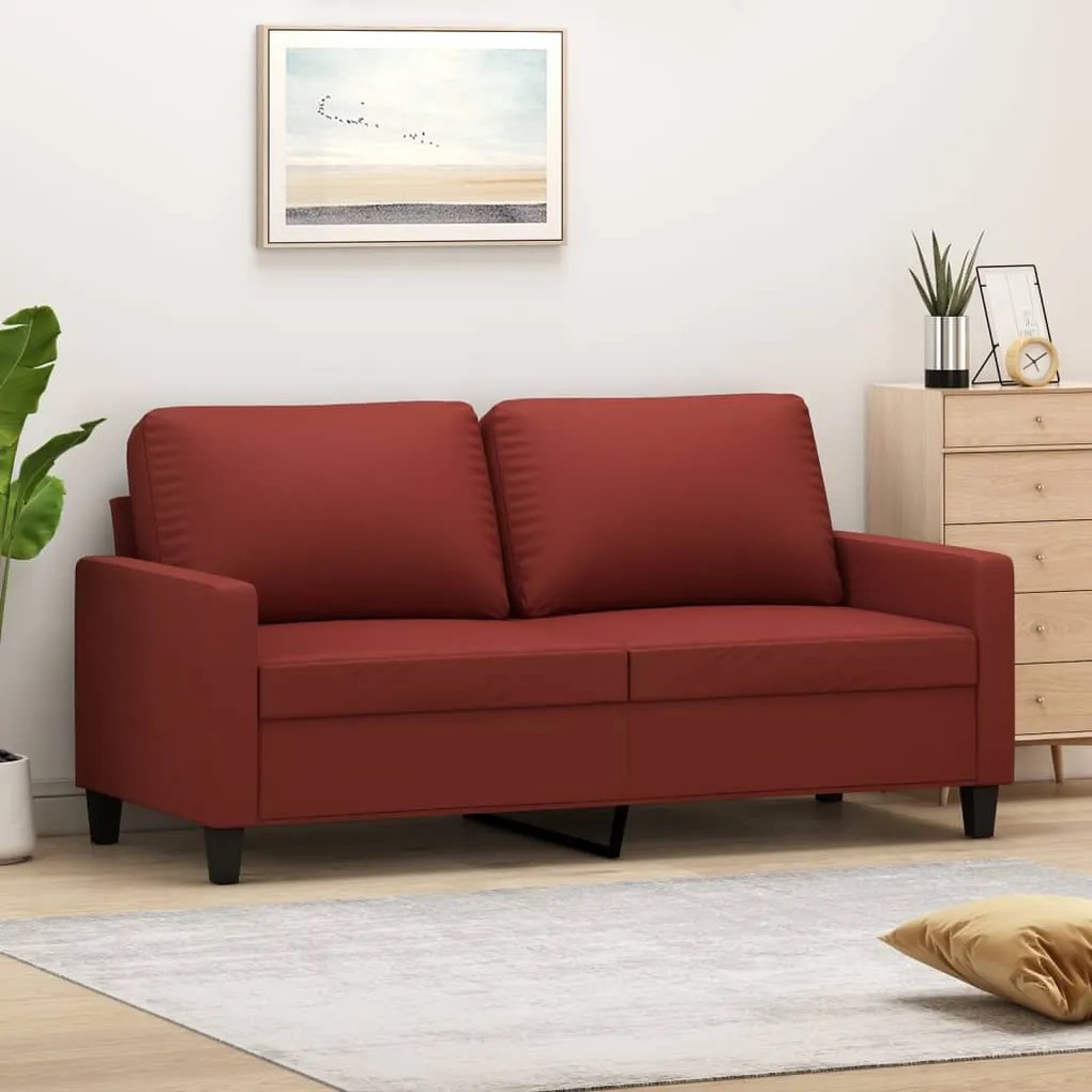 vidaXL Sofá de 2 lugares 140 cm couro artificial vermelho tinto