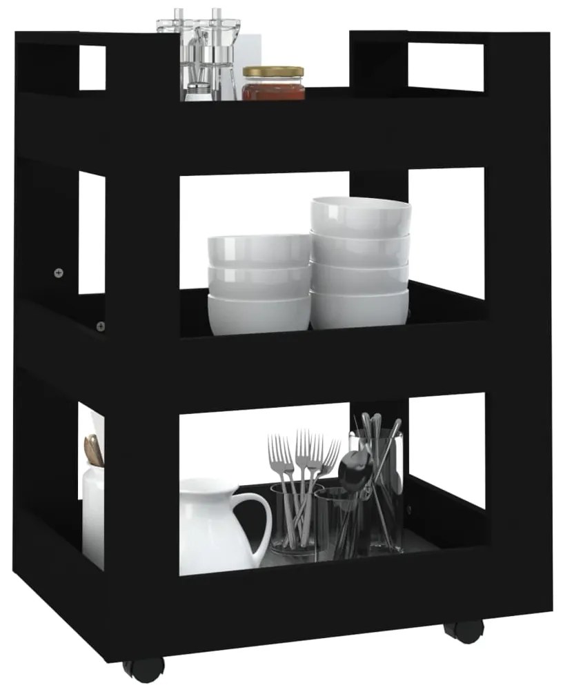 Carrinho de cozinha 60x45x80 cm derivados de madeira preto
