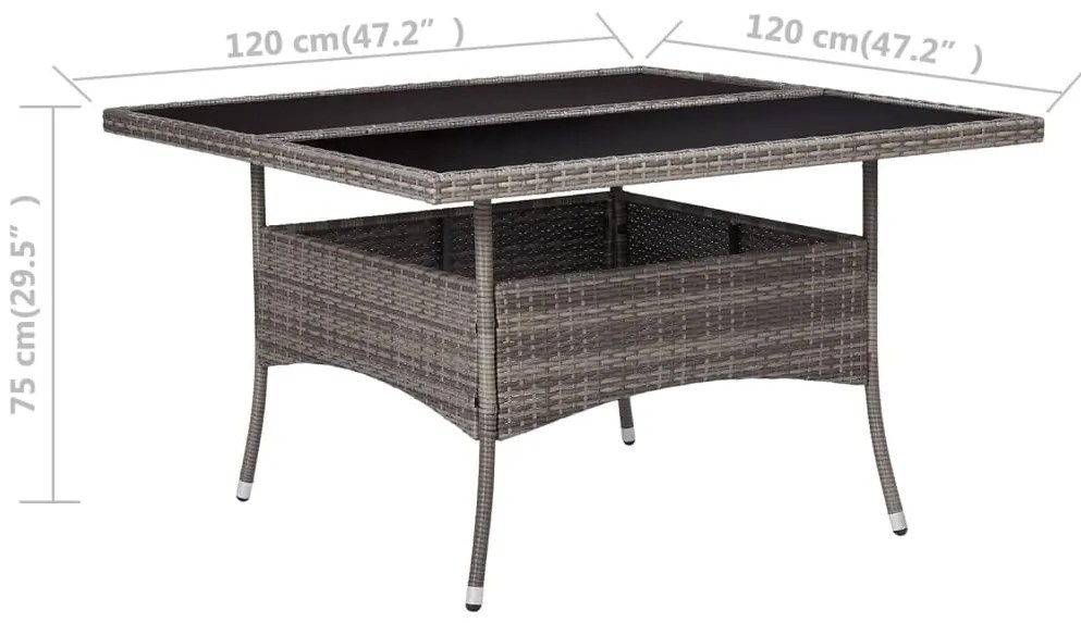 Mesa de jantar para exterior vime PE e vidro cinzento