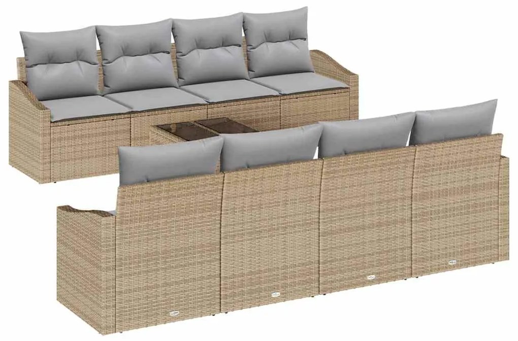 Conjunto de sofá de jardim com 7 peças e almofadas bege em rattan sint