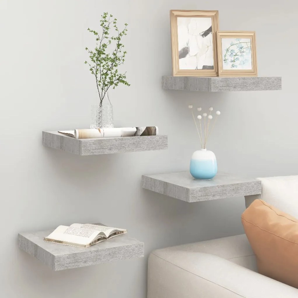 Prateleiras de parede 4 pcs 23x23,5x3,8cm MDF cinzento-cimento