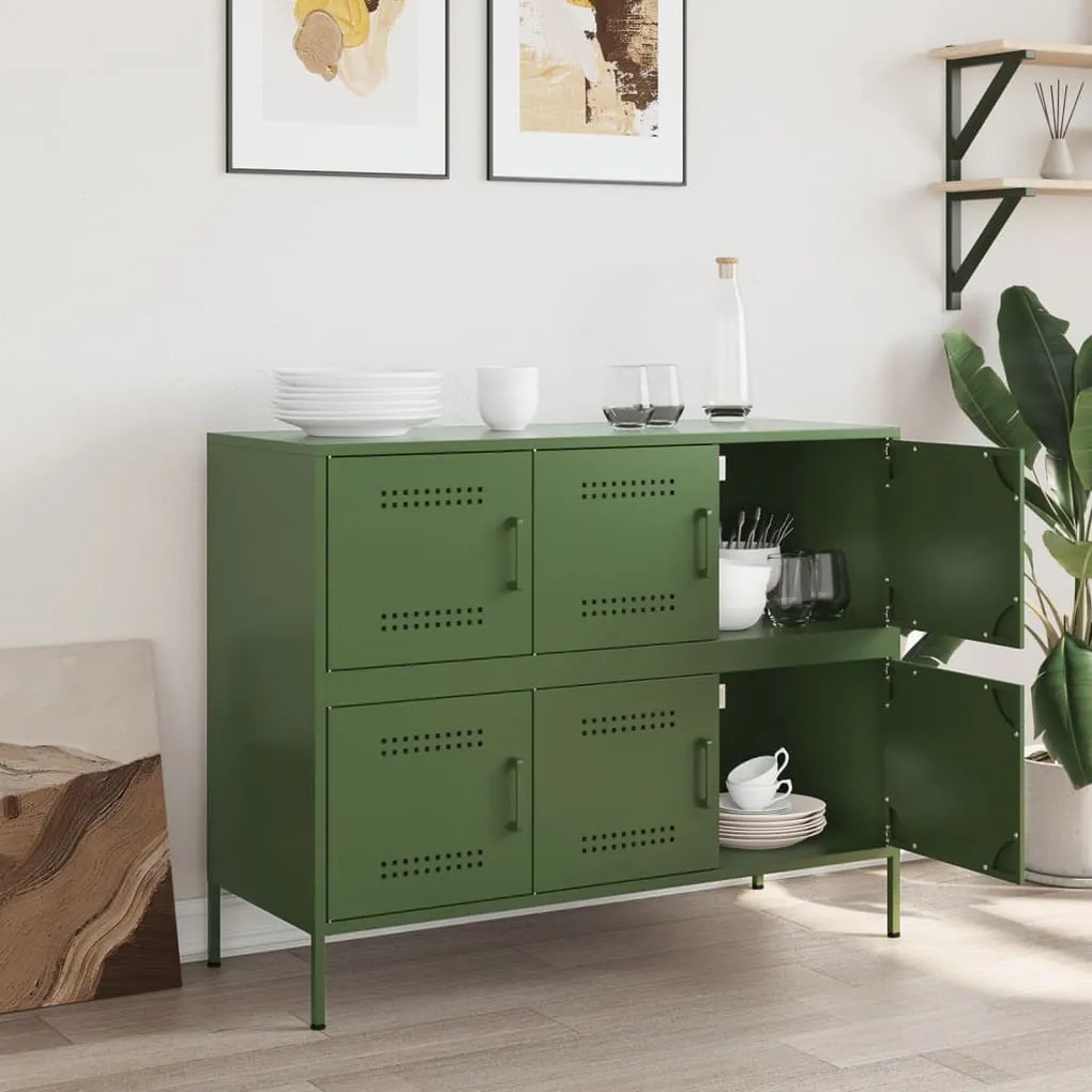 Aparador 100,5x39x79 cm aço verde-azeitona