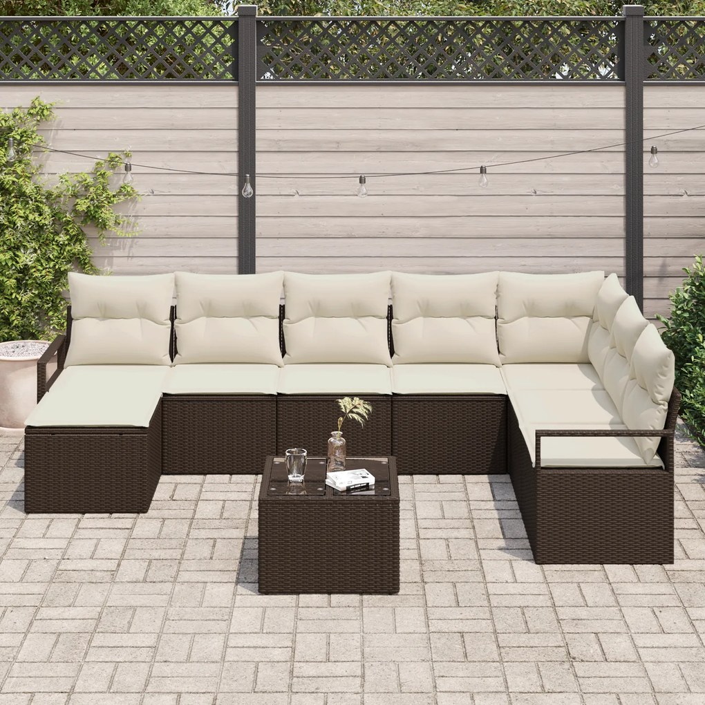 Conjunto de Sofás de Jardim 8 Peças com Almofadas de Vime PE Cinza, So