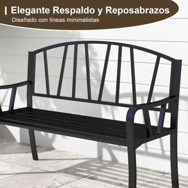 Banco de jardim em metal para 2-3 pessoas com apoios de braços curvos 129 x 53 x 93 cm Preto