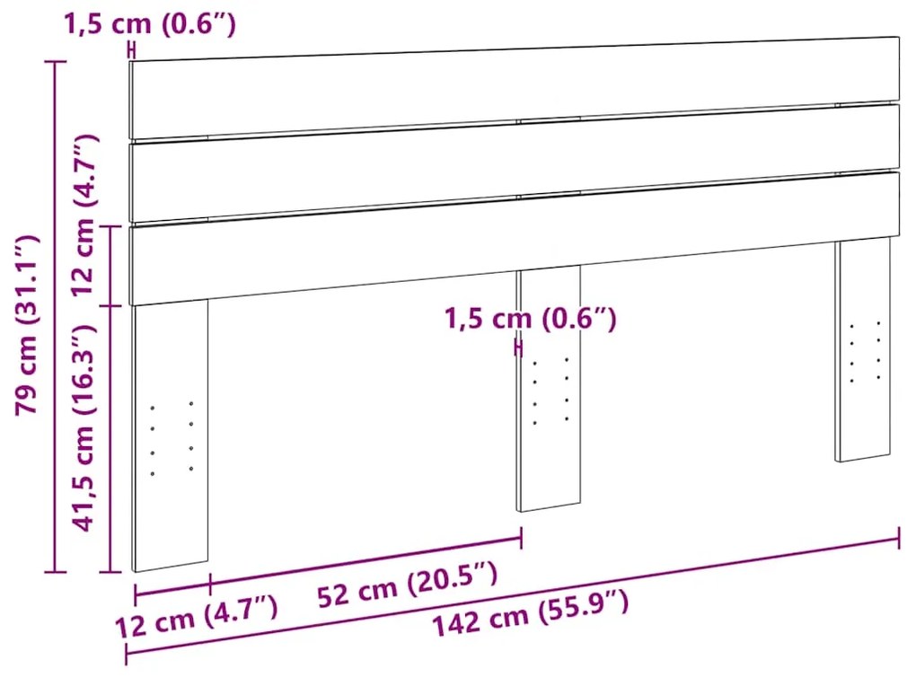 Cabeceira 140 cm Madeira maciça de carvalho