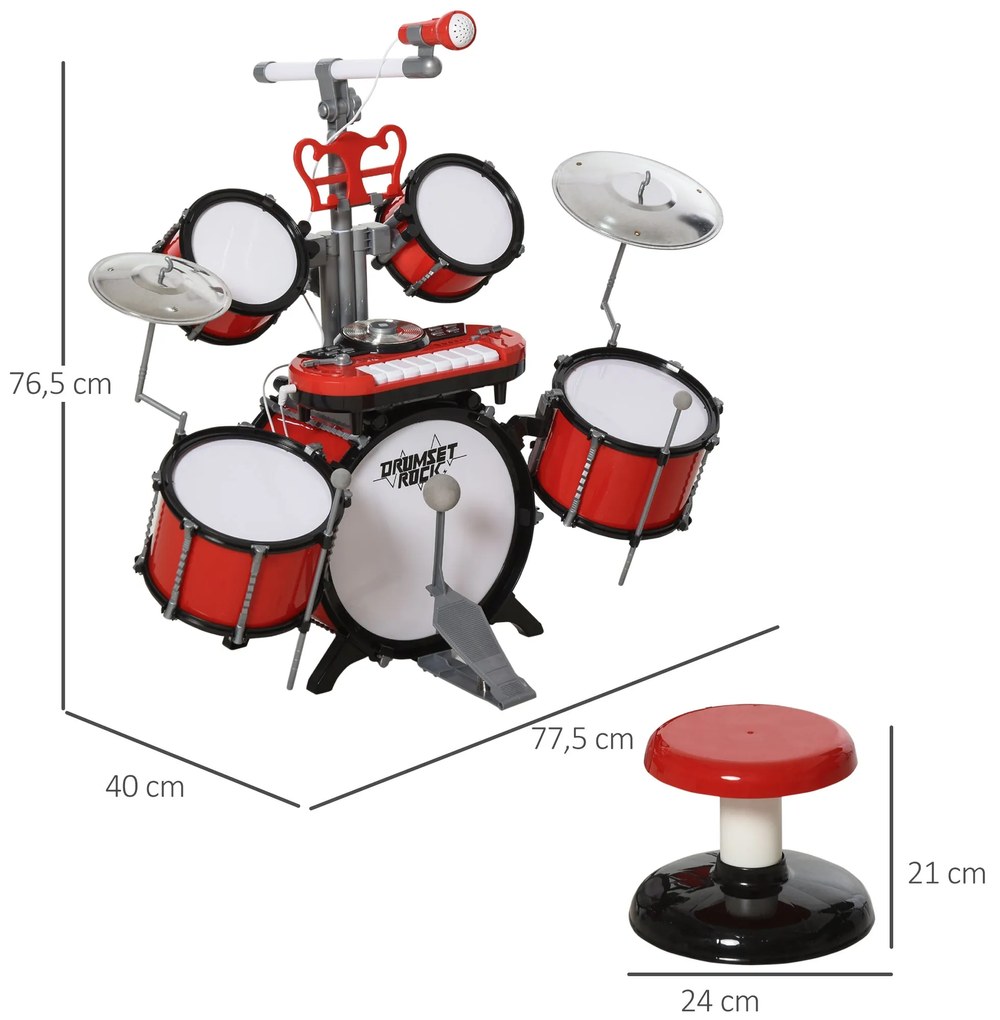 Kit de bateria infantil para crianças acima de 3 anos com tamborete mi