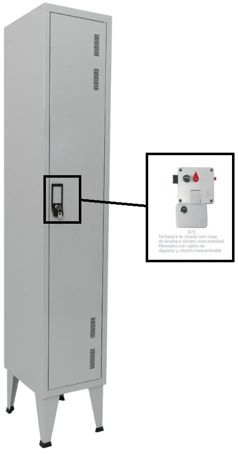 Cacifo Metálico Simples 1700x300x400mm com Fechadura de Moeda – 1 Porta