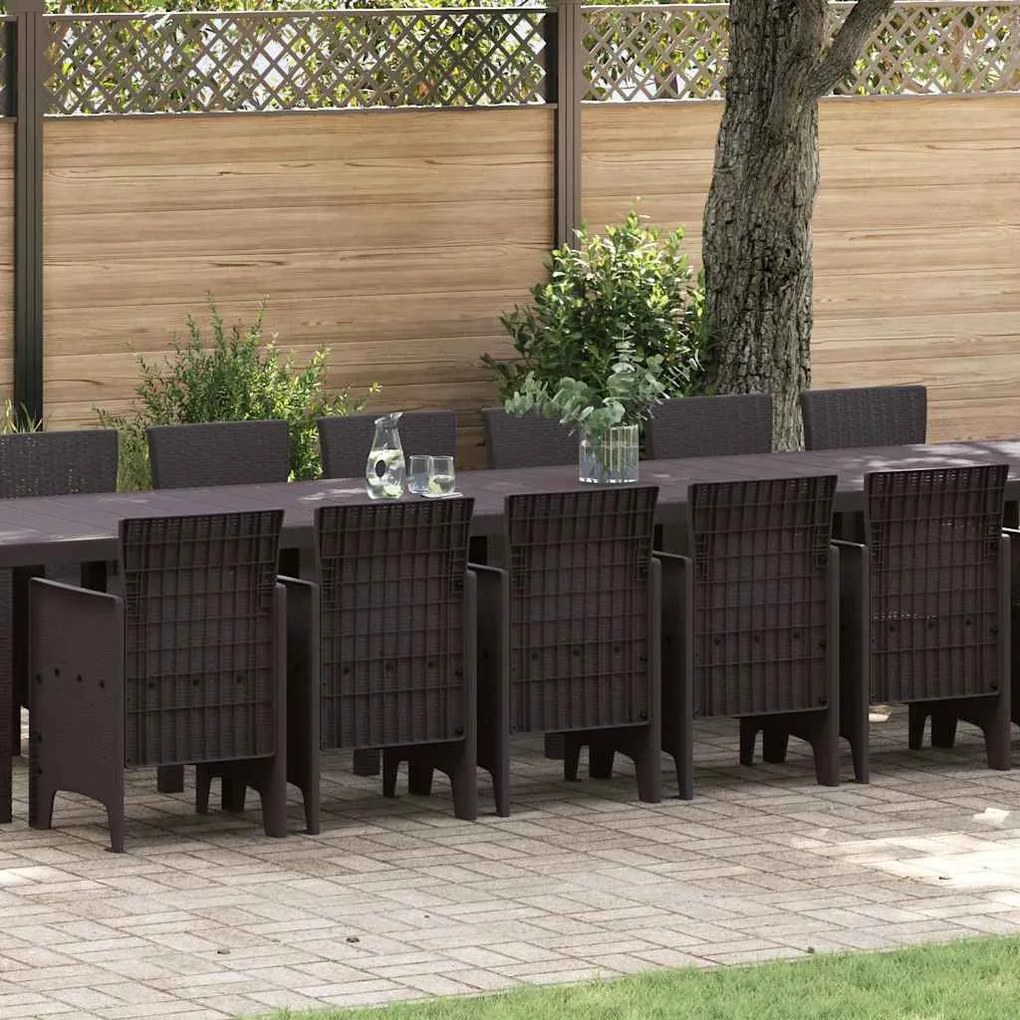 vidaXL Conjunto de Jantar de Jardim 17 pcs Castanho Largo Vime