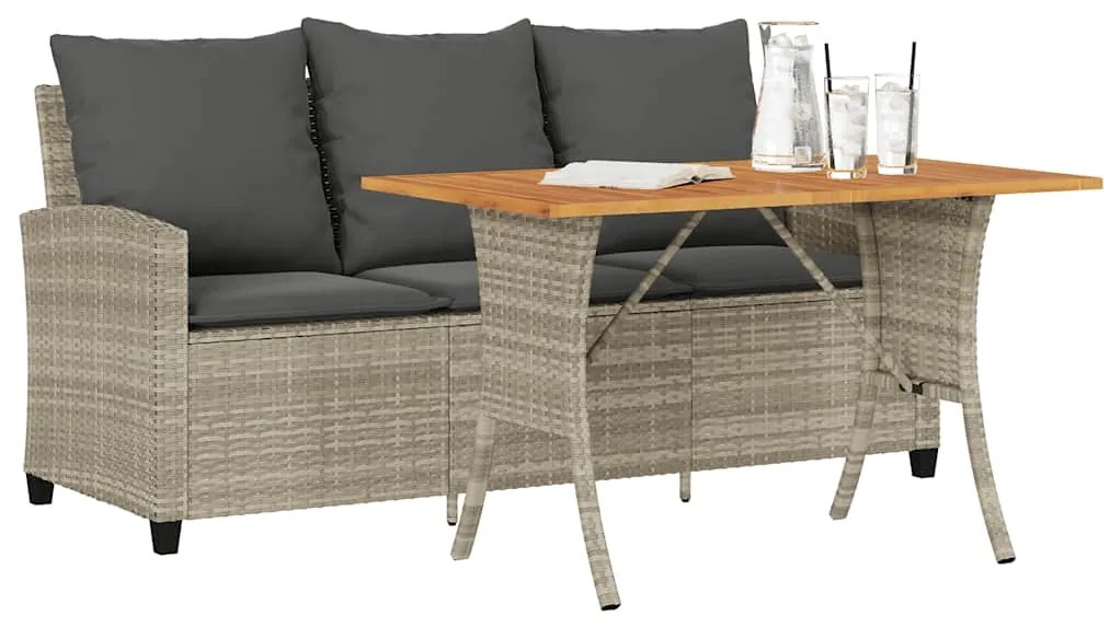 vidaXL Sofá jardim c/ mesa e almofadões 3 lugares vime PE cinza claro