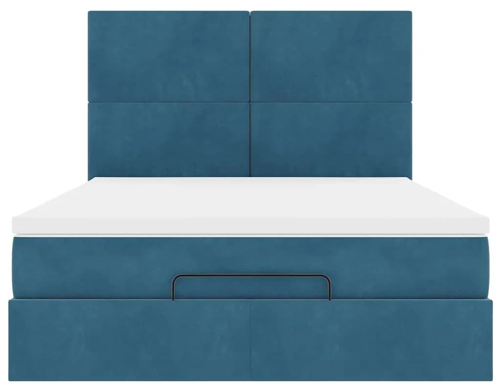 Estrutura de cama otomana colchões 140x200cm veludo azul escuro