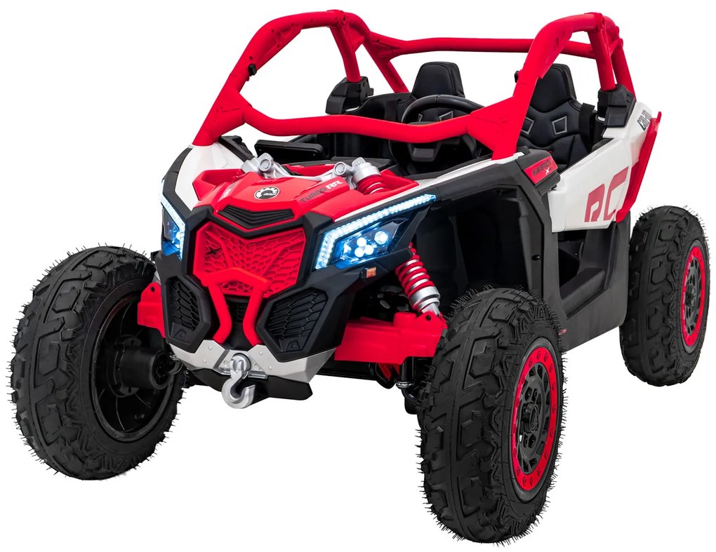 Carro elétrico para Crianças 2 Lugares 24V CAM-AM Buggy Maverick Turbo RR STRONG Motor 320 W, Rodas AR bombeado, assento couro ecológico Vermelho