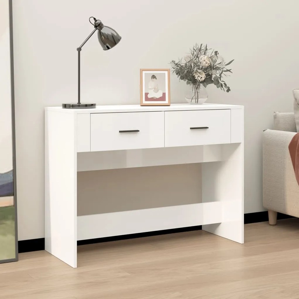 vidaXL Mesa consola 100x39x75 cm derivados de madeira branco brilhante