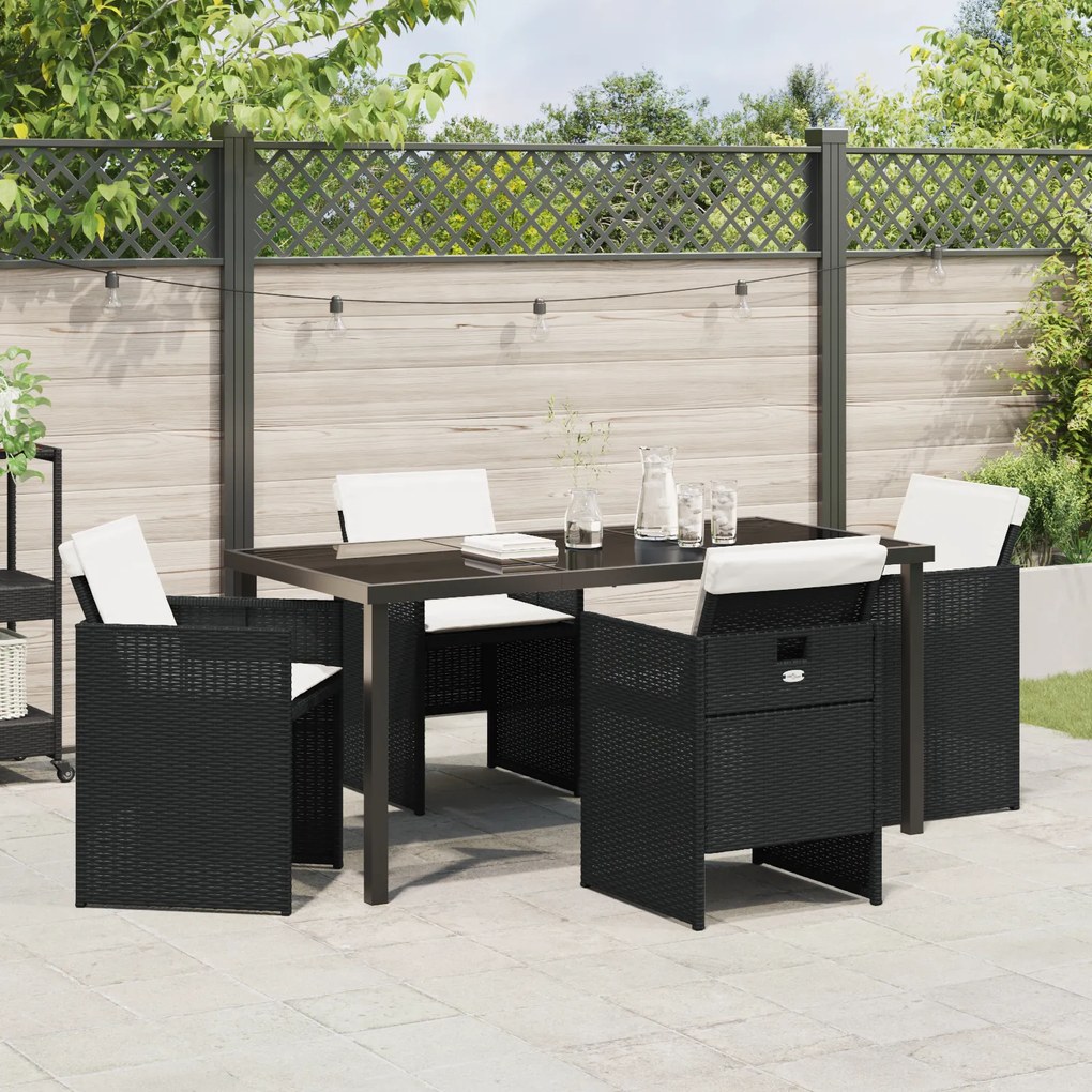 Conjunto de Jantar de Jardim de 5 Peças com Almofadas Preto Rattan Pol