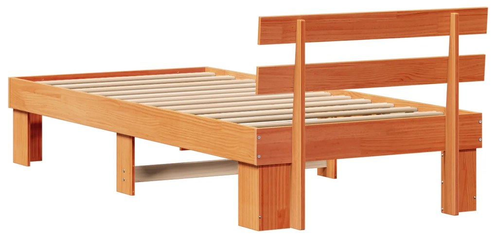 Estrado de Cama com Cabeceira Castanho Encerado 90x190 cm Madeira Maci