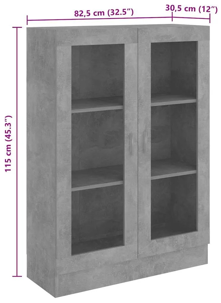 Armário vitrine derivados de madeira cinza cimento
