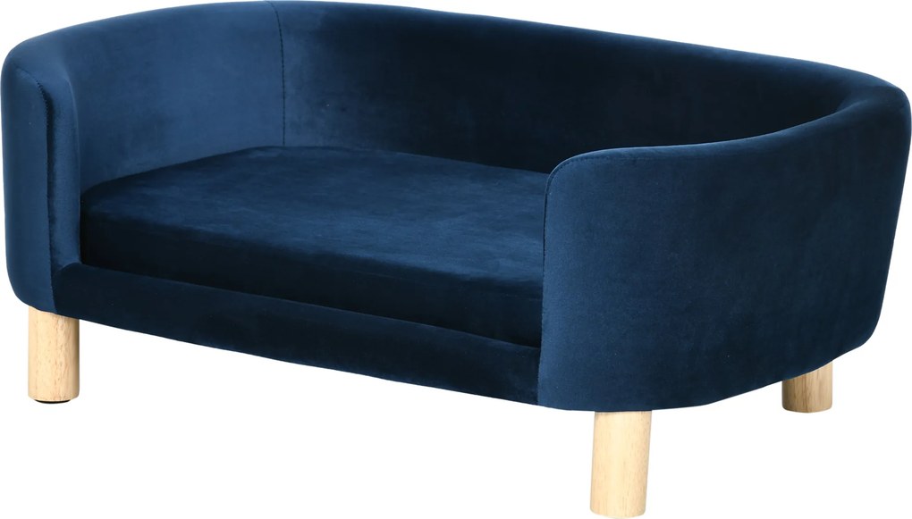 PawHut Sofá Pequeno Sofá para Cães com Pés de Madeira Almofada Removível e Capa Lavável 86x55x33 cm Azul | Aosom Portugal
