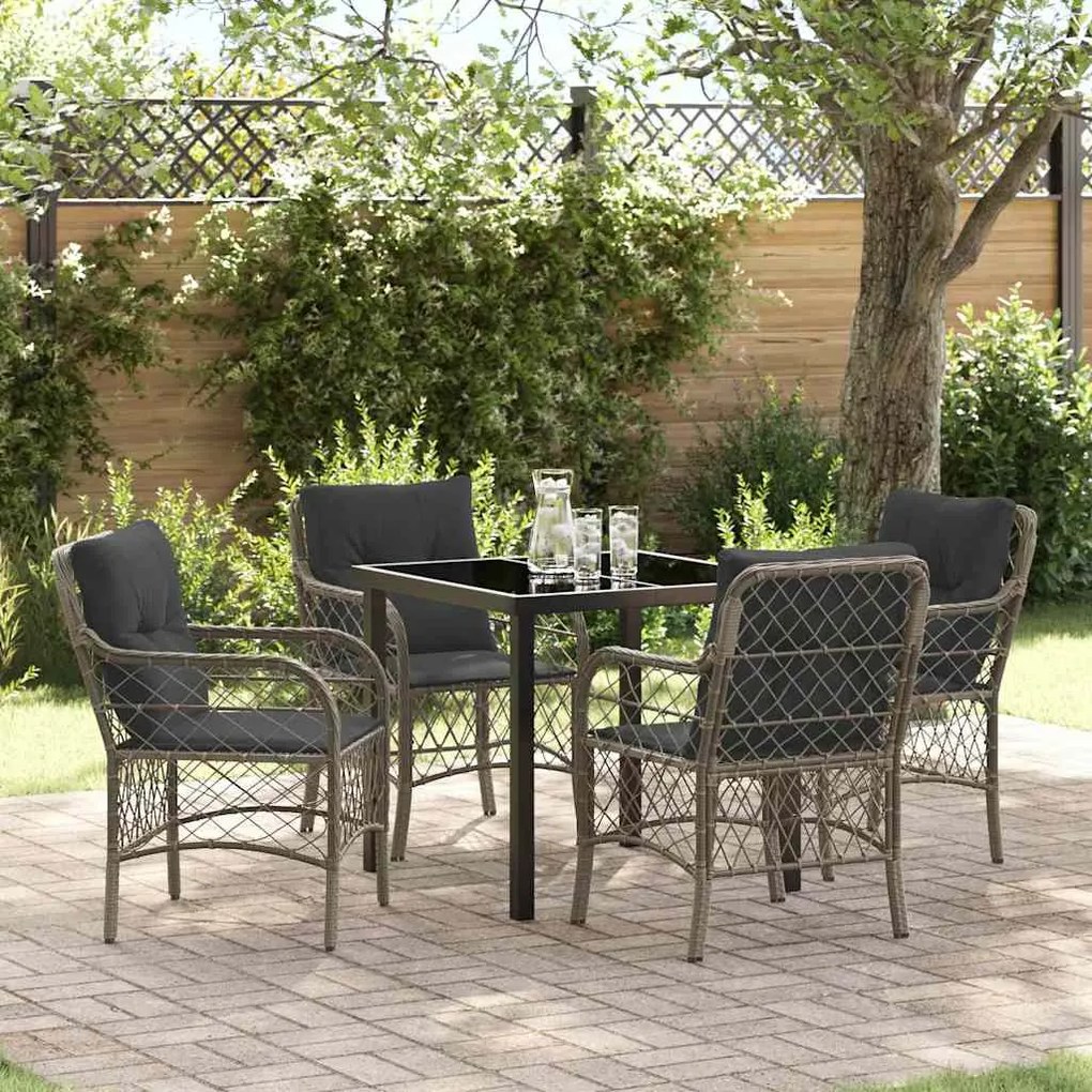 vidaXL Conjunto de Jantar de Jardim com 5 Peças e Almofadas em Rattan Sintético Cinza
